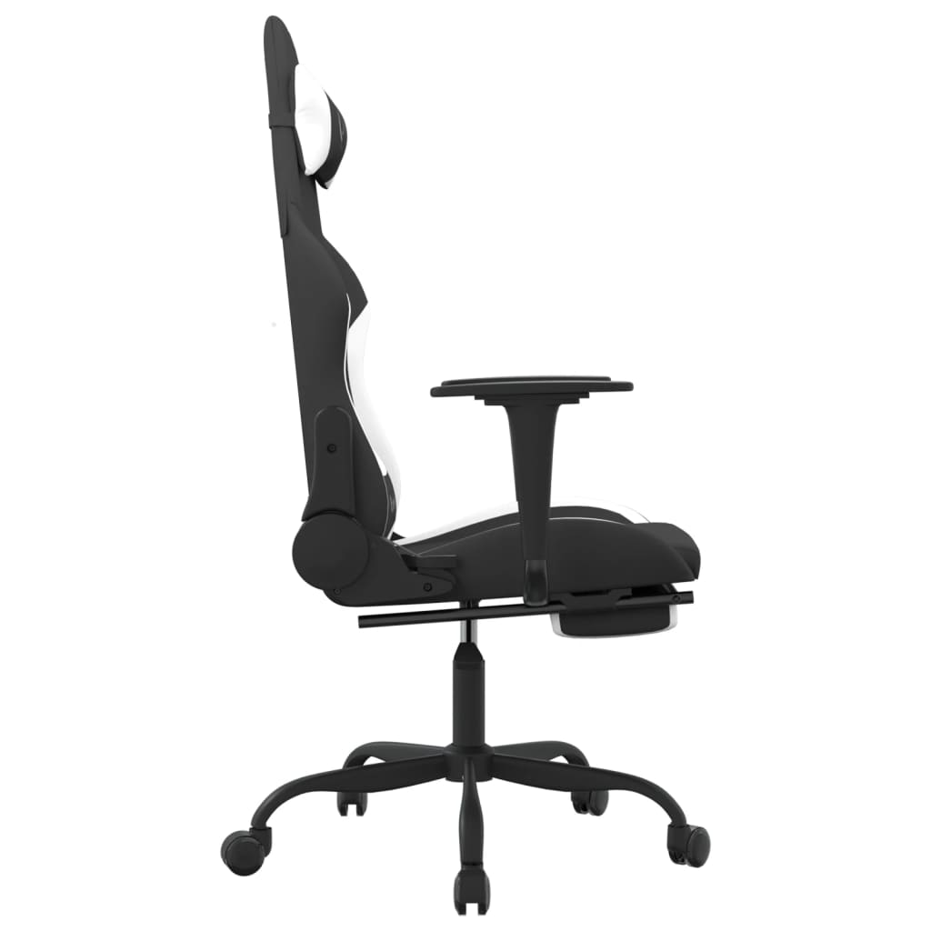 vidaXL Scaun de gaming cu suport picioare, negru și alb, textil