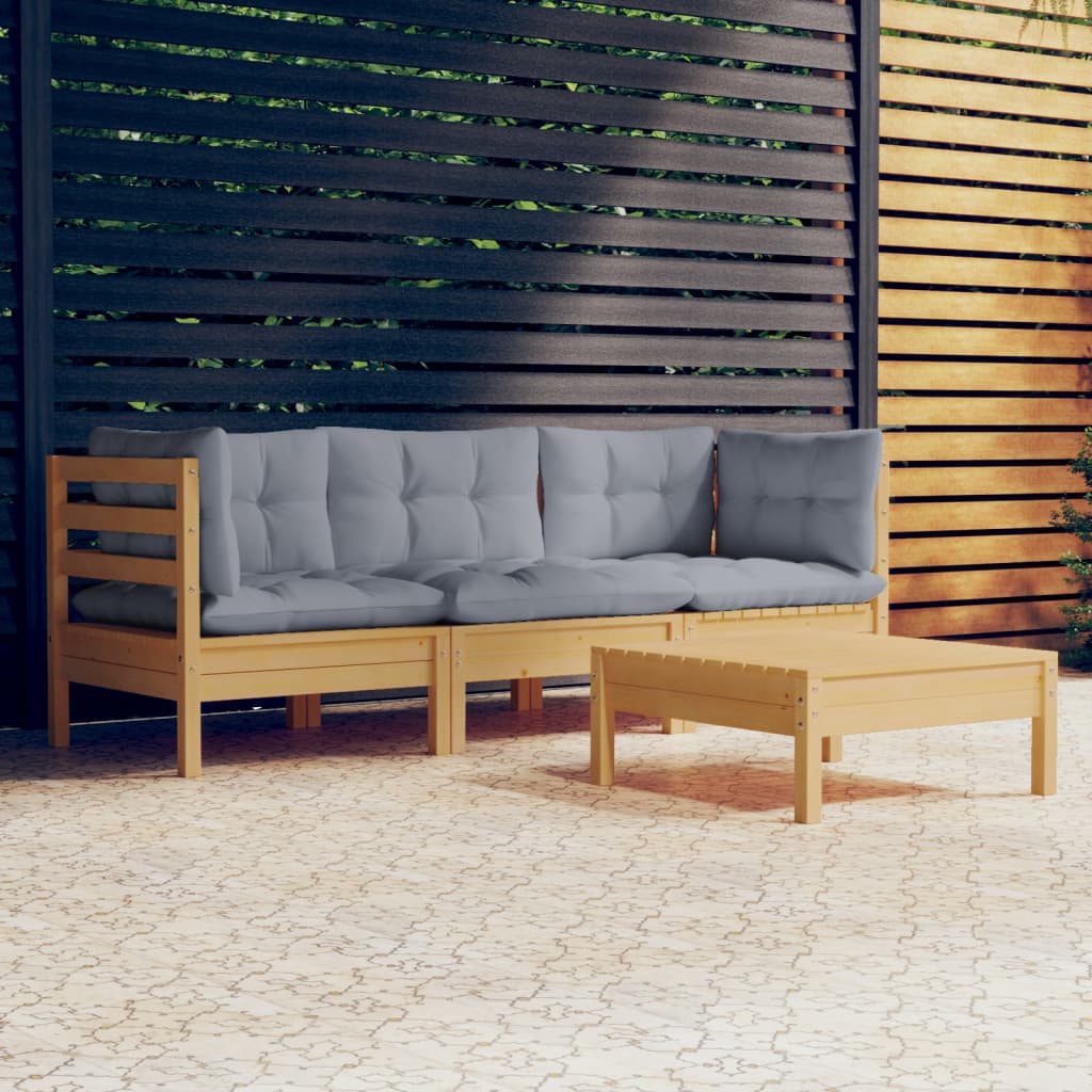 vidaXL Set mobilier grădină cu perne gri, 4 piese, lemn de pin