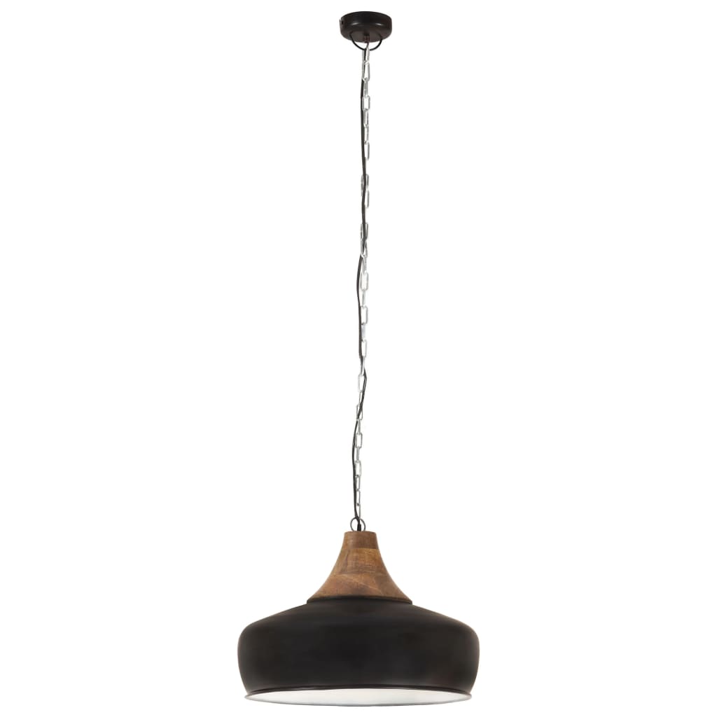 vidaXL Lampă suspendată industrială negru 35 cm, lemn masiv&fier E27