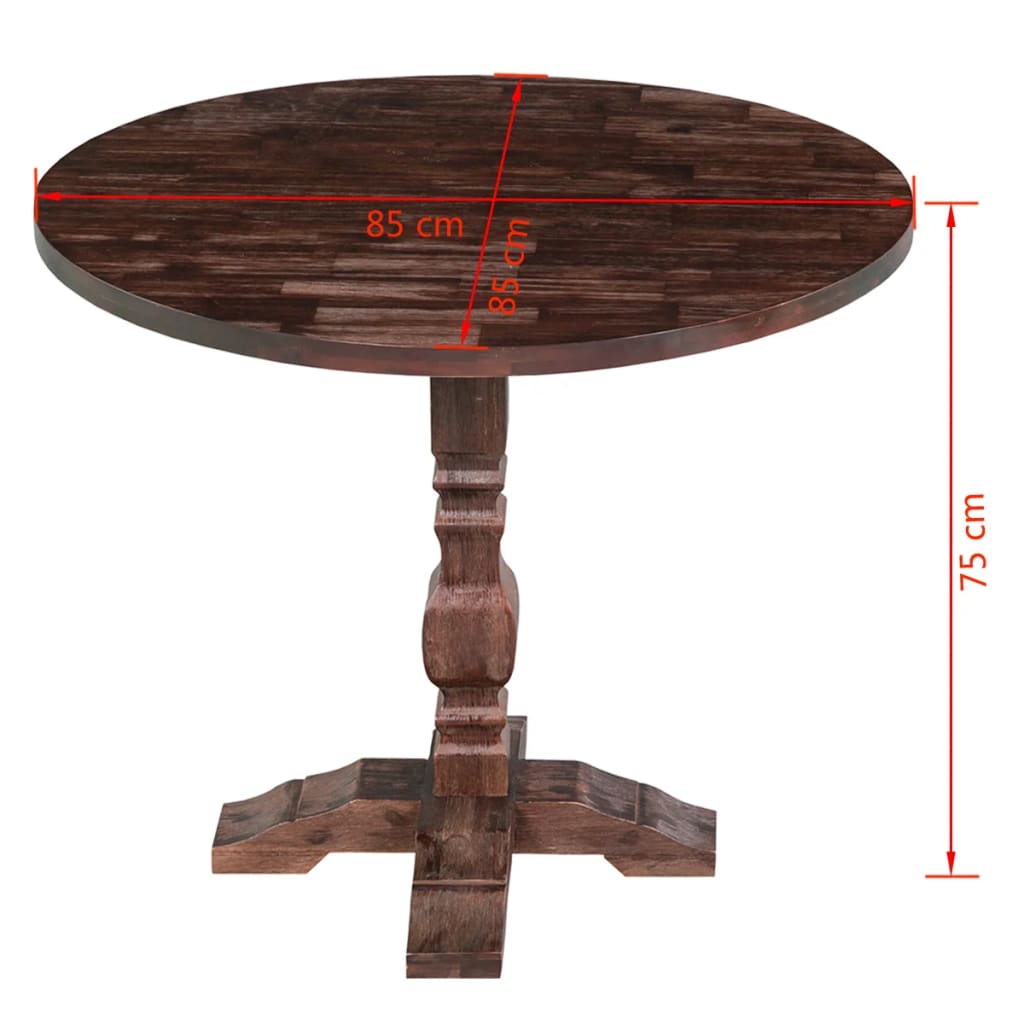 vidaXL Masă de bucătărie cu picior, lemn masiv de acacia, 85 x 75 cm