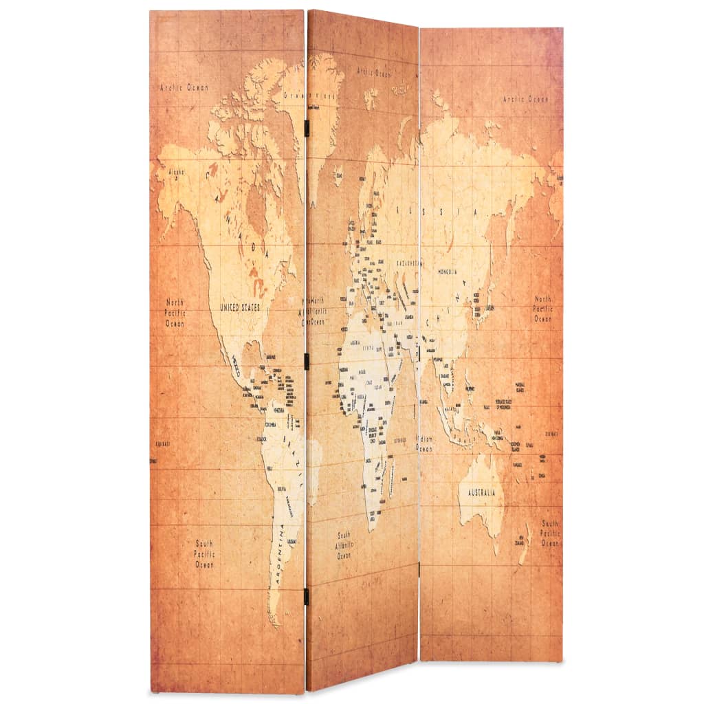 vidaXL Paravan de cameră pliabil, galben 120 x 170 cm, harta lumii