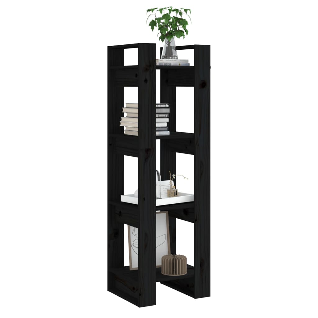 vidaXL Bibliotecă/Separator cameră negru 41x35x125 cm lemn masiv pin