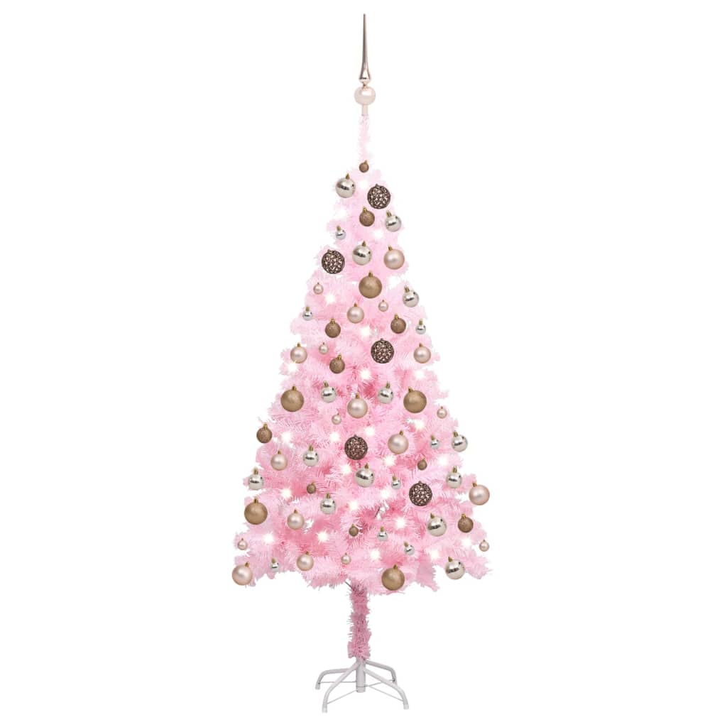 vidaXL Brad Crăciun pre-iluminat cu set globuri, roz, 180 cm, PVC