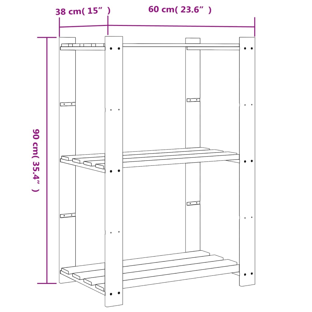 vidaXL Suport de depozitare 3 niveluri gri 60x38x90 cm lemn masiv pin