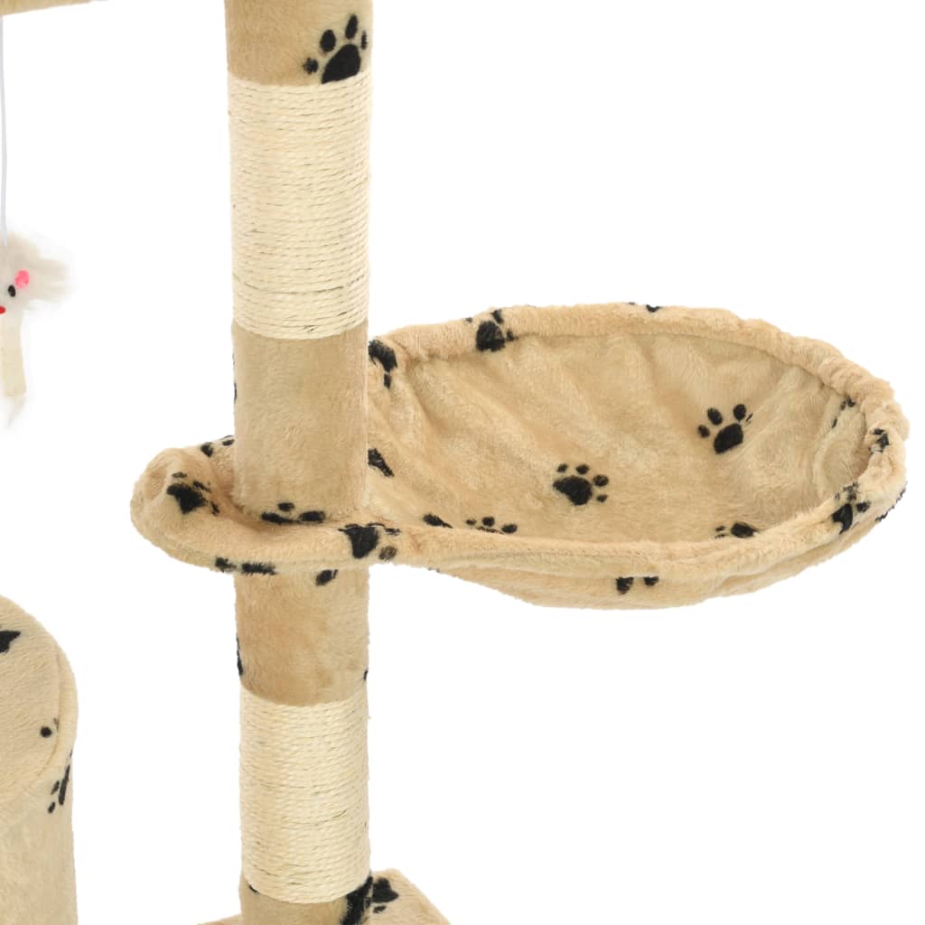 vidaXL Ansamblu pisici stâlpi funie sisal, 138 cm imprimeu lăbuțe, bej