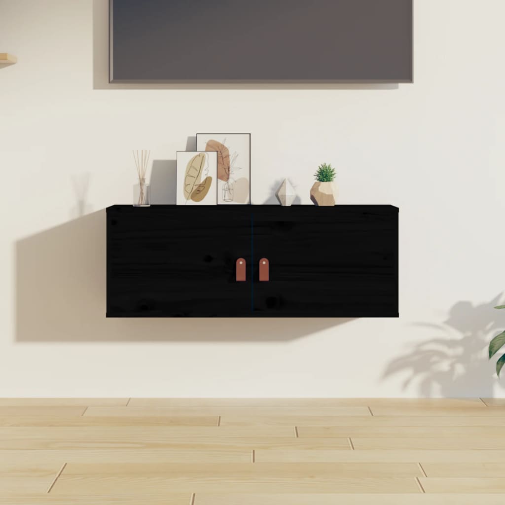 vidaXL Dulap de perete, negru, 80x30x30 cm, lemn masiv de pin