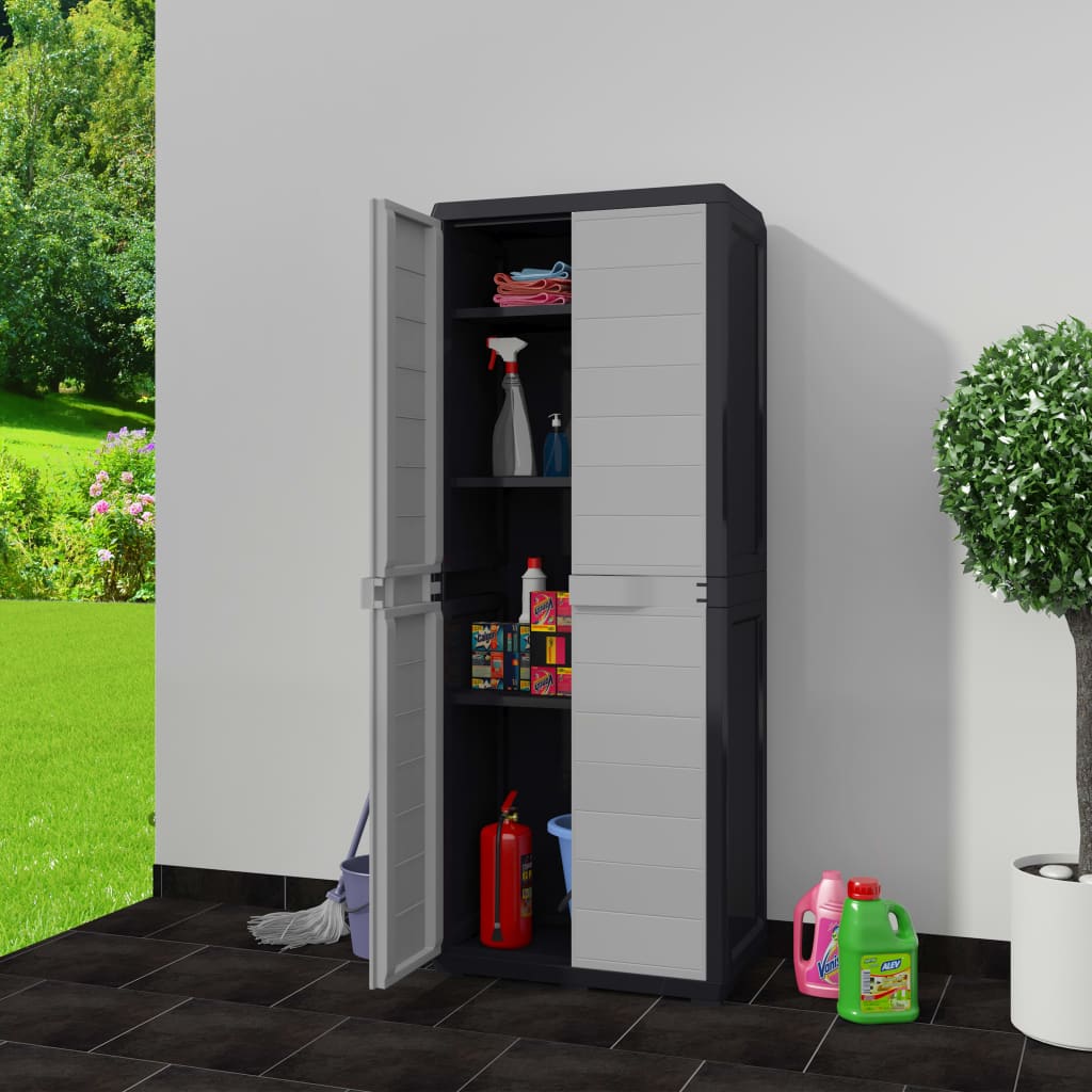 vidaXL Dulap de depozitare pentru grădină, cu 3 rafturi, negru și gri