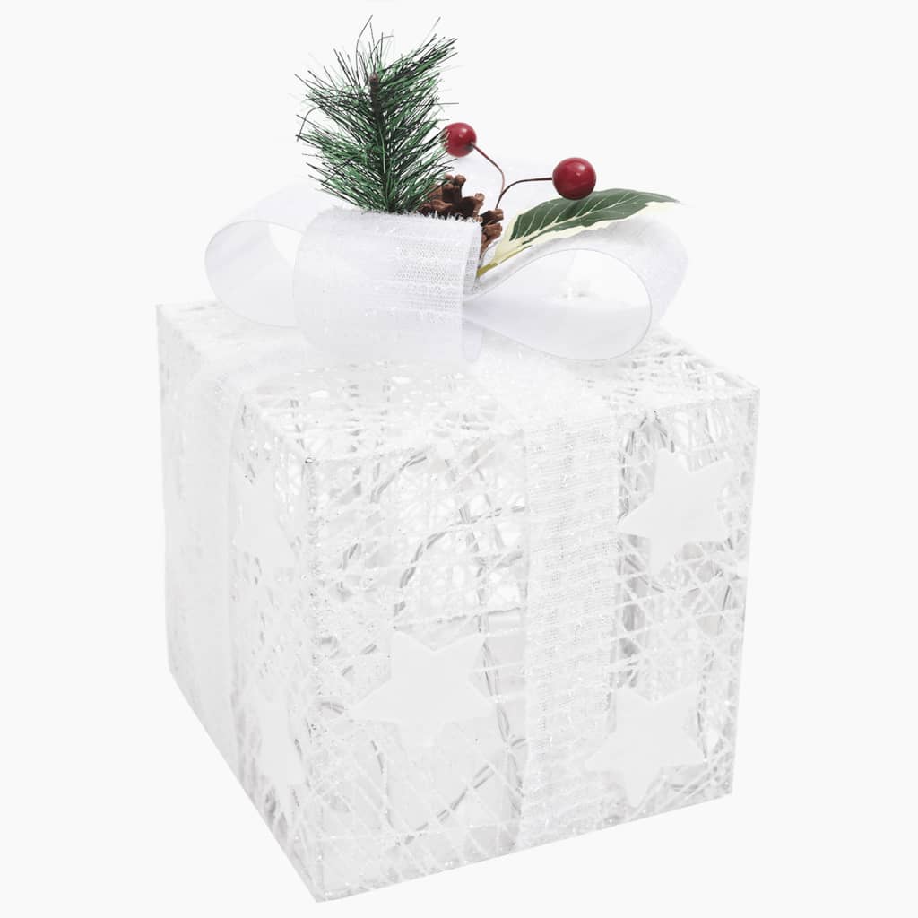 vidaXL Cutii cadou de Crăciun decor, 3 buc., alb, exterior/interior