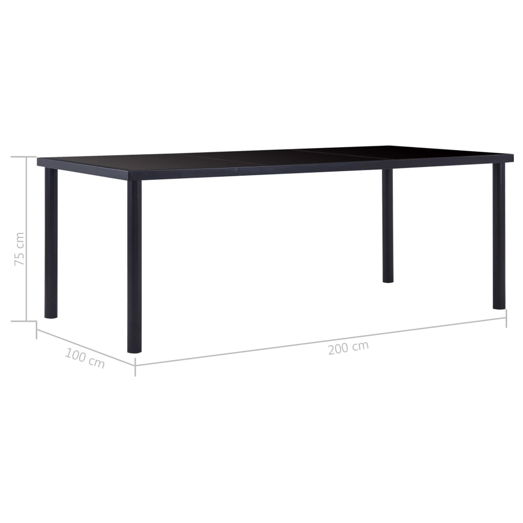 vidaXL Masă de bucătărie, negru, 200 x 100 x 75 cm, sticlă securizată