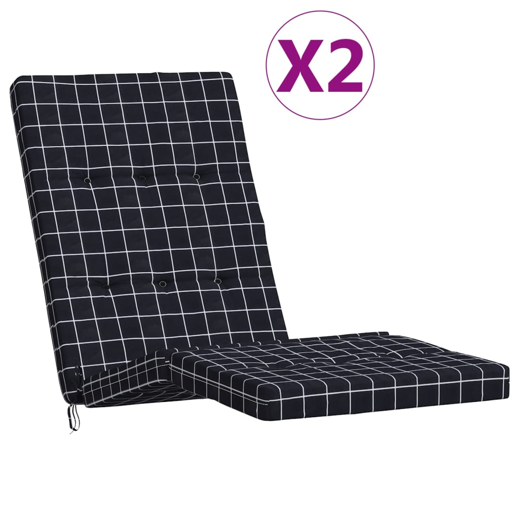 vidaXL Perne scaun de terasă, 2 buc, negru, carouri, textil Oxford