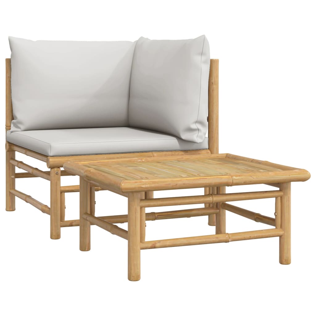 vidaXL Set mobilier de grădină cu perne gri deschis, 2 piese, bambus