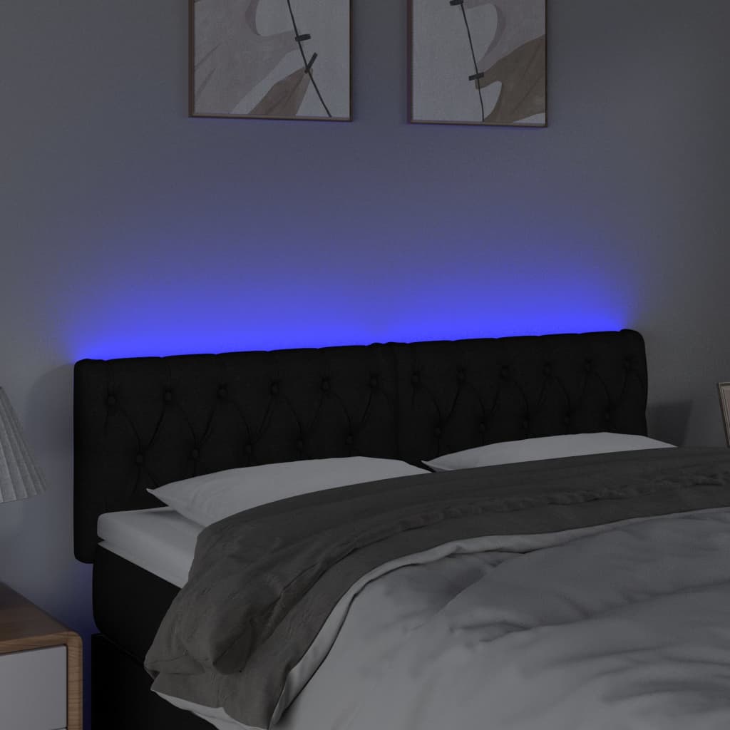 vidaXL Tăblie de pat cu LED, negru, 160x7x78/88 cm, textil