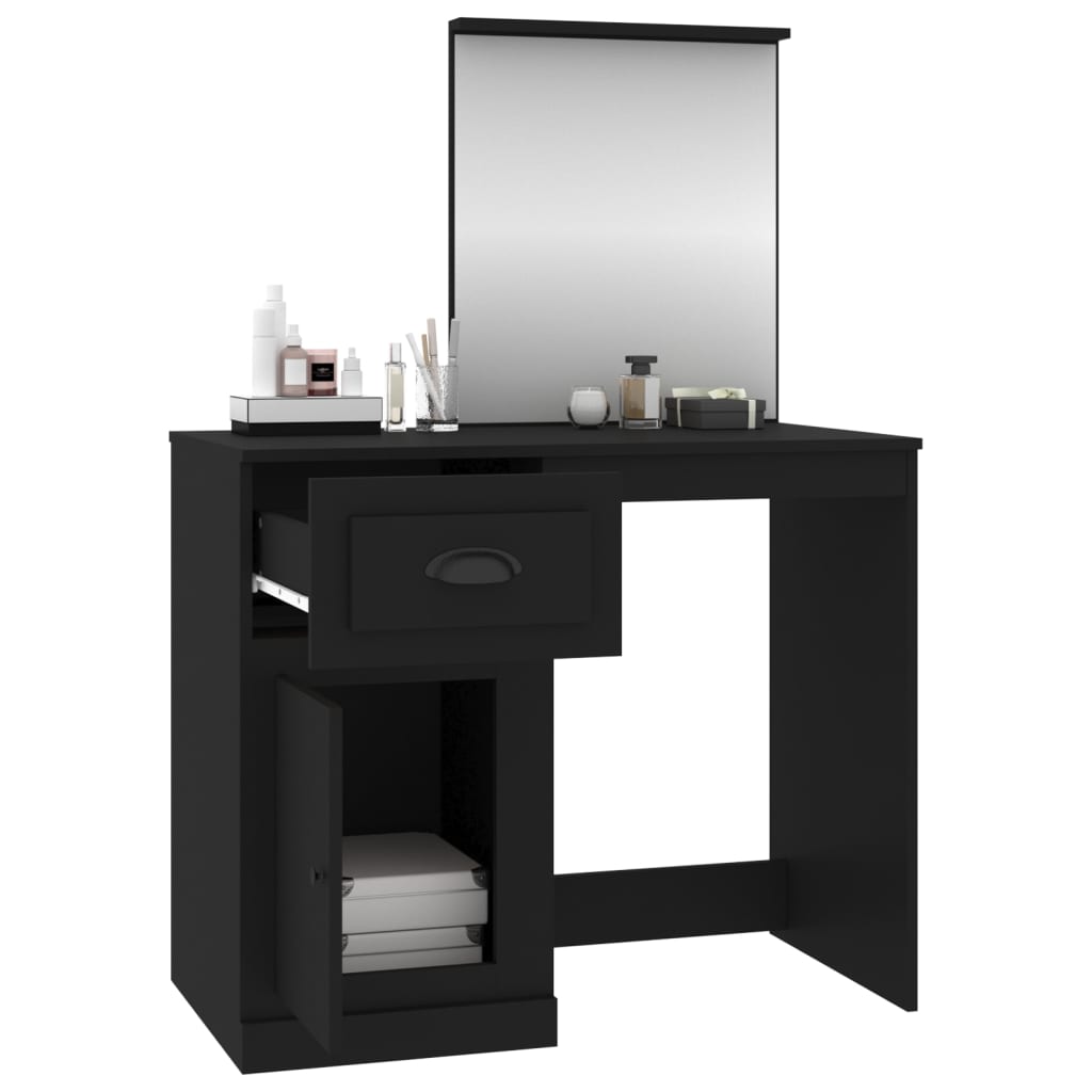vidaXL Masă de toaletă cu oglindă, negru 90x50x132,5 cm lemn prelucrat