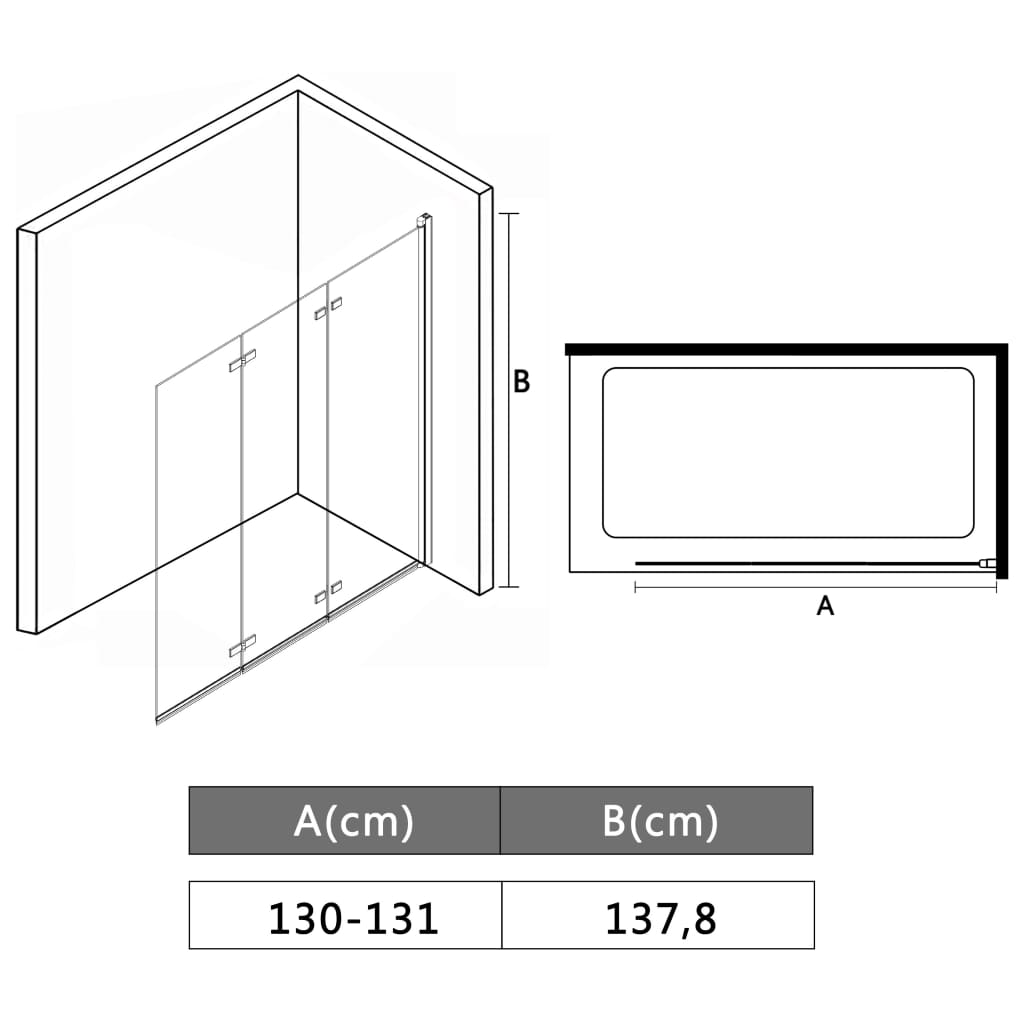 vidaXL Cabină de duș pliabilă, 3 panouri, 130 x 138 cm, ESG