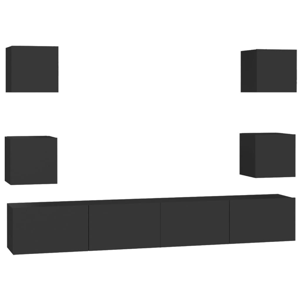 vidaXL Set dulapuri TV, 6 buc., negru, lemn prelucrat