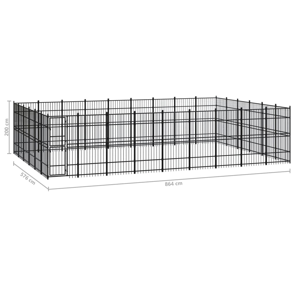 vidaXL Padoc pentru câini de exterior, 49,77 m², oțel