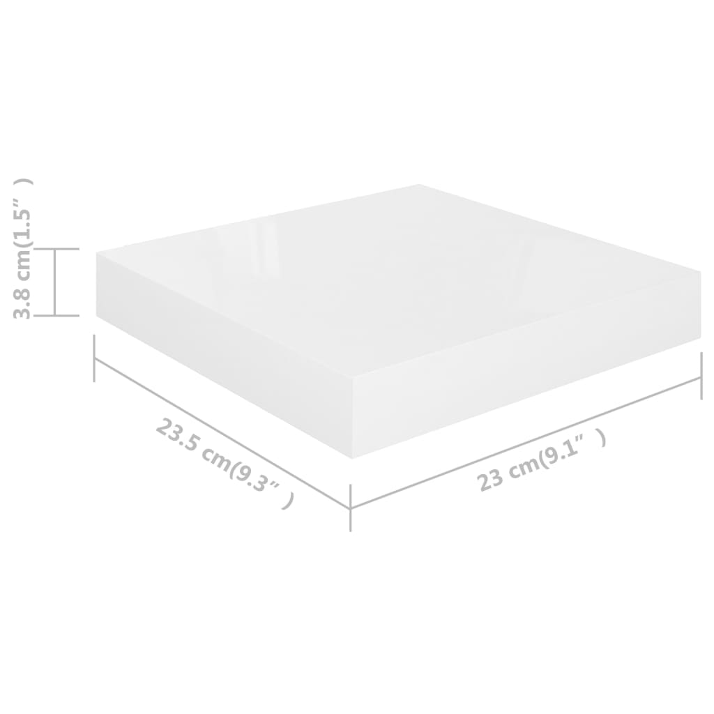 vidaXL Raft de perete suspendat, alb extralucios, 23x23,5x3,8 cm, MDF