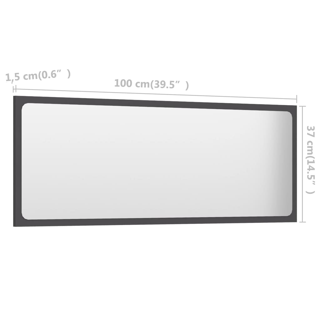 vidaXL Oglindă de baie, gri, 100x1,5x37 cm, PAL