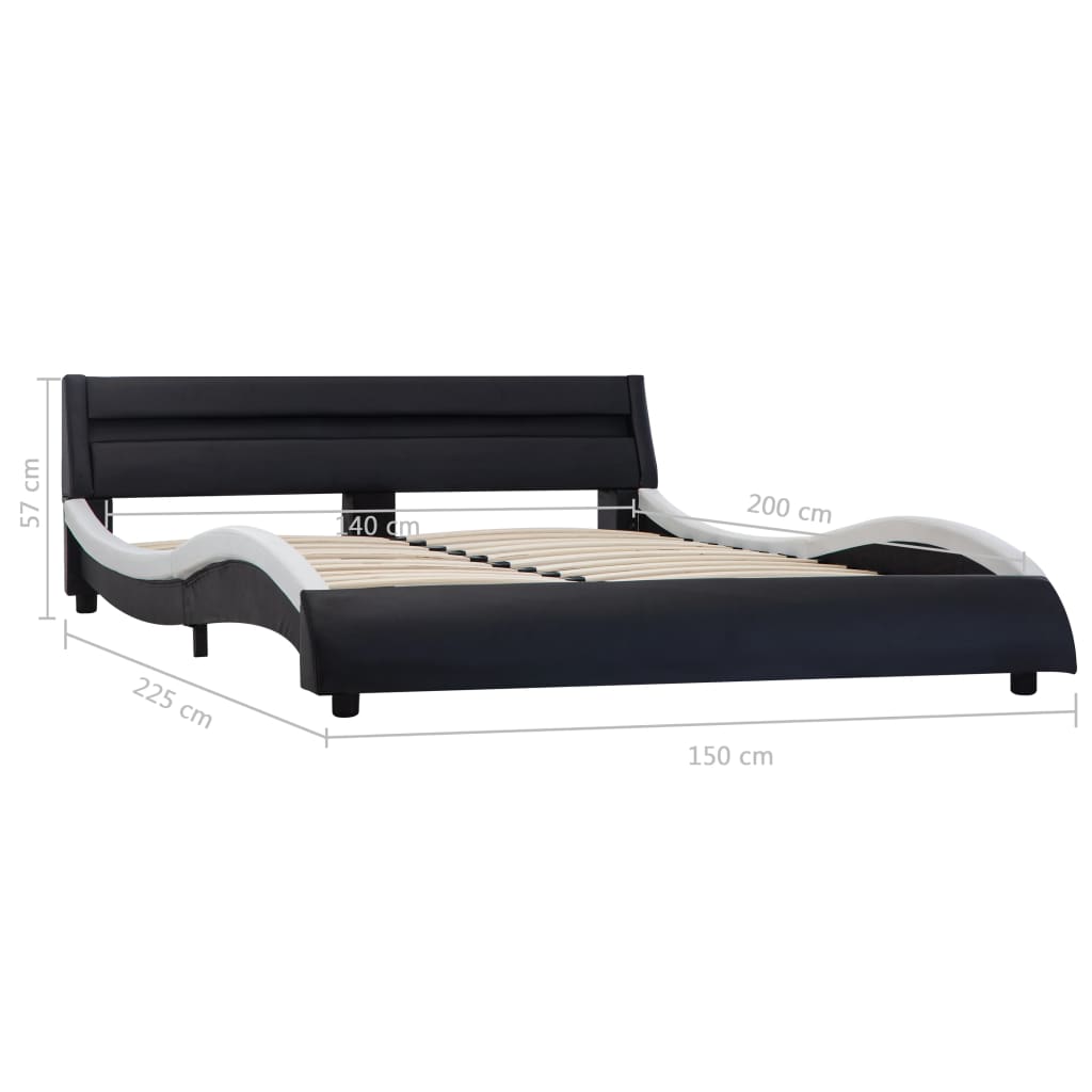 vidaXL Cadru pat cu LED, negru și alb, 140 x 200 cm, piele ecologică