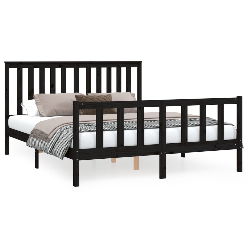 vidaXL Cadru de pat cu tăblie King Size, negru 150x200 cm lemn pin