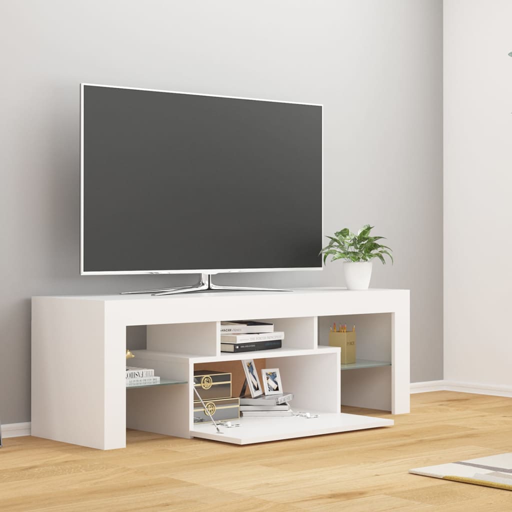 vidaXL Comodă TV cu lumini LED, alb, 120x35x40 cm