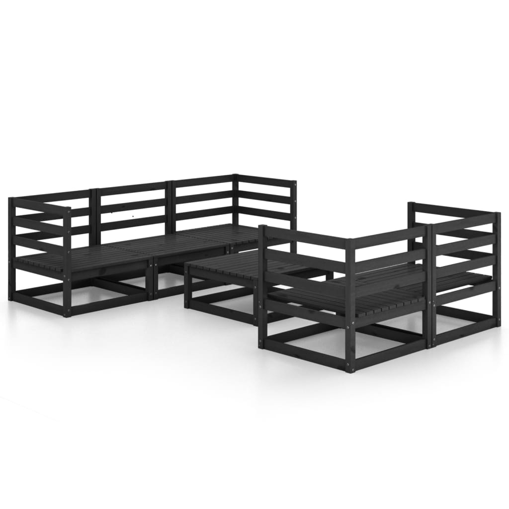 vidaXL Set mobilier de grădină, 6 piese, negru, lemn masiv de pin