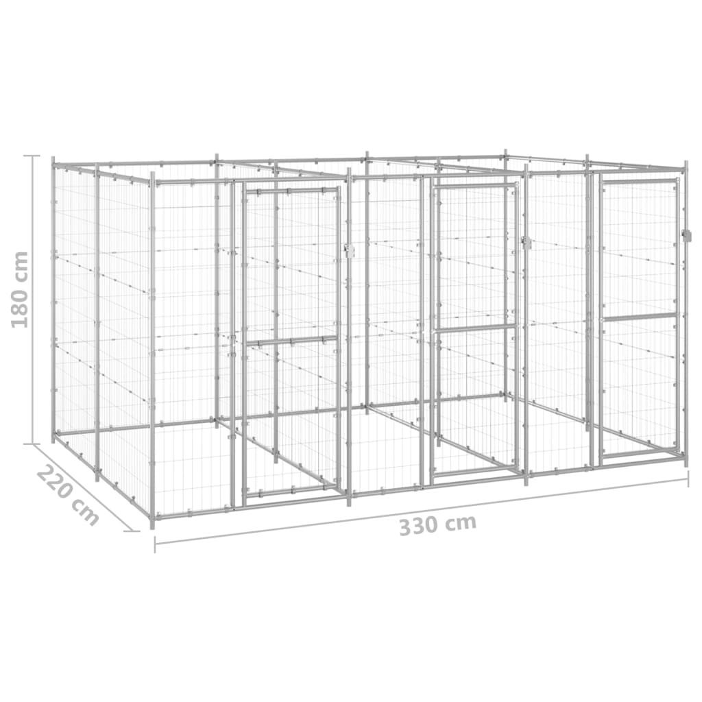 vidaXL Padoc pentru câini de exterior, 7,26 m², oțel galvanizat