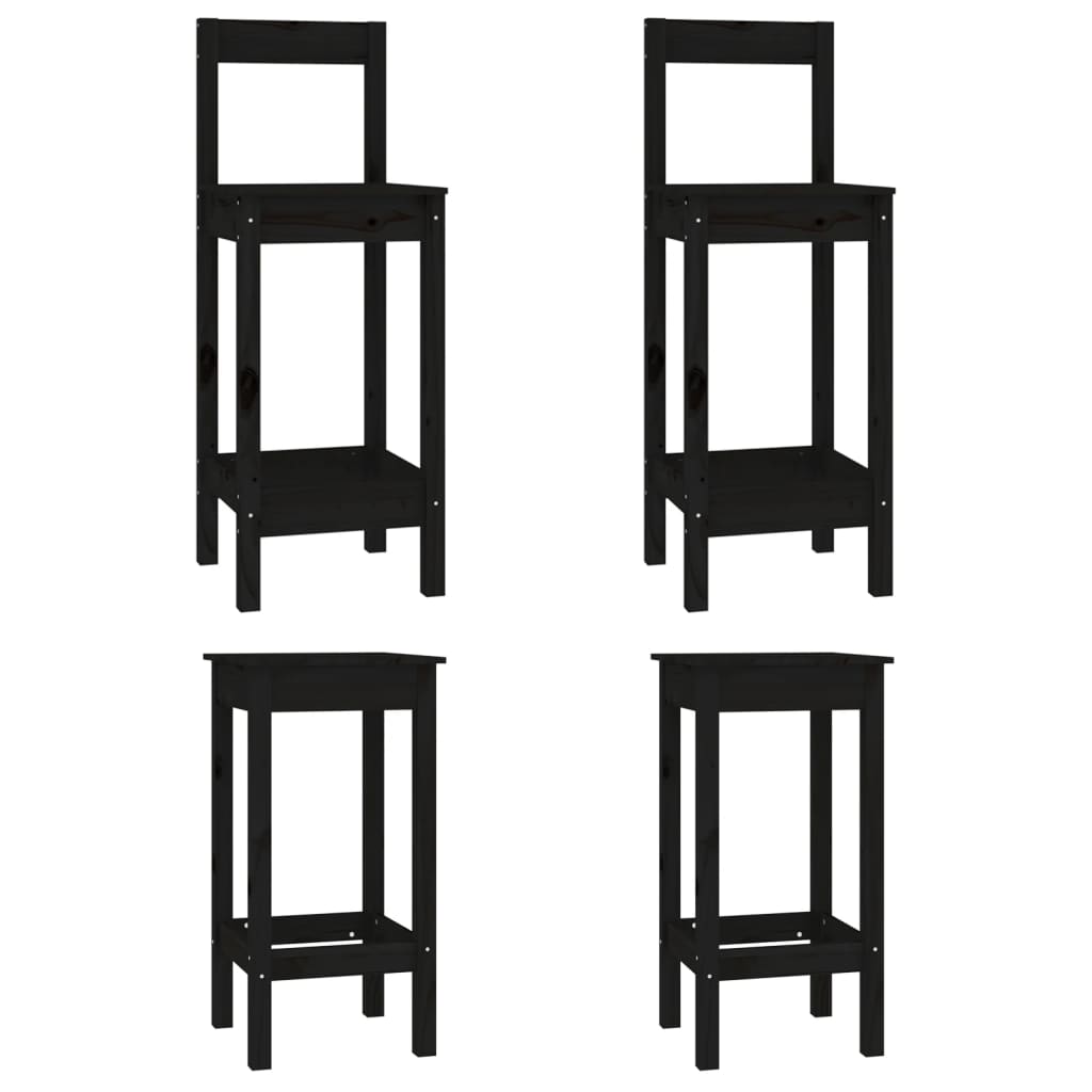 vidaXL Set scaune de bar, negru, 4 piese, lemn masiv de pin