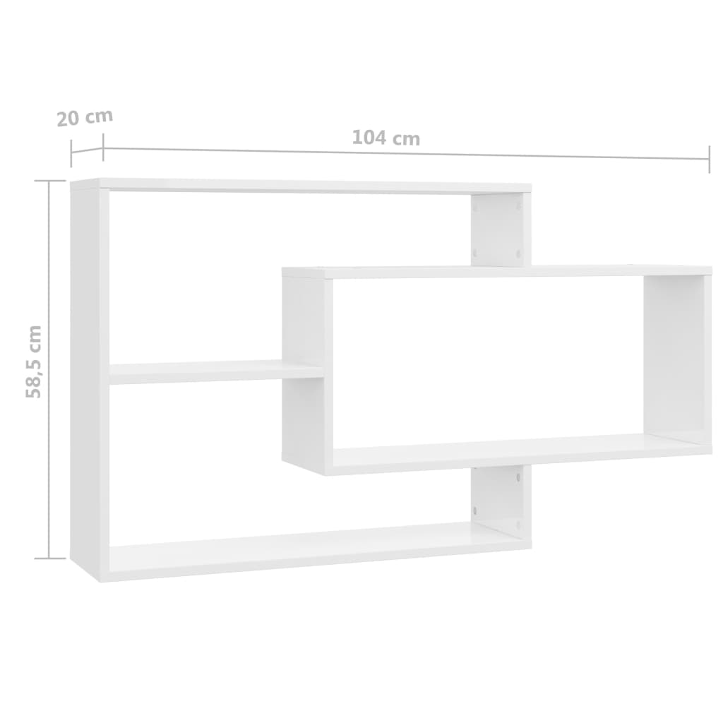 vidaXL Rafturi de perete, alb extralucios, 104x20x58,5 cm, PAL