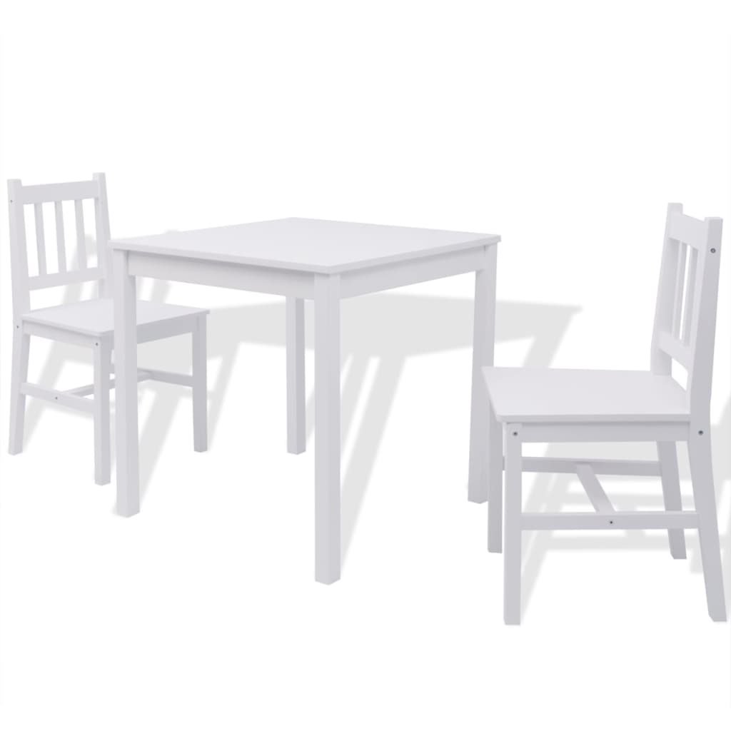 vidaXL Set de masă, trei piese, alb, lemn de pin