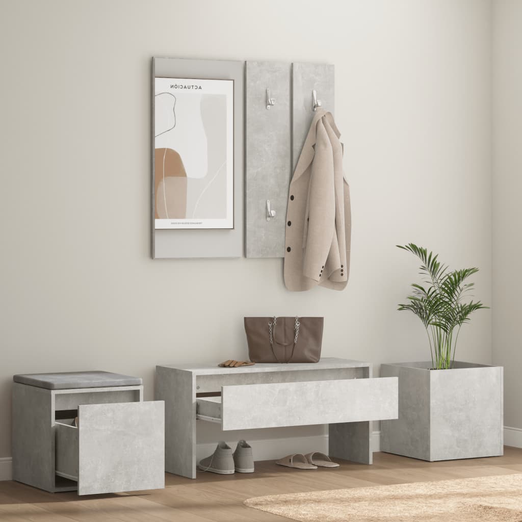 vidaXL Set de mobilier pentru hol, gri beton, lemn prelucrat