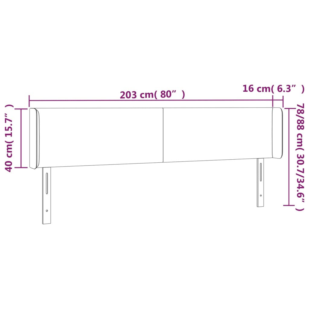 vidaXL Tăblie de pat cu LED, roz, 203x16x78/88 cm, catifea