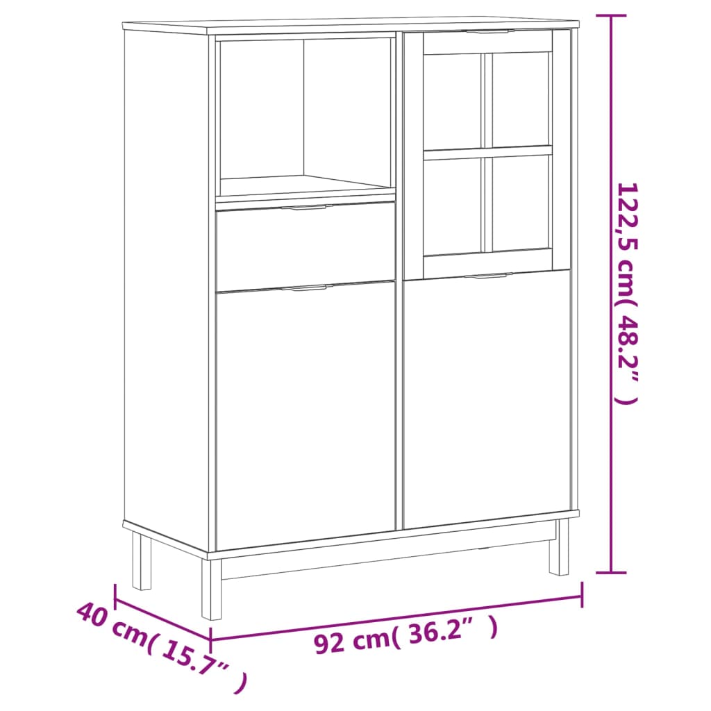 vidaXL Dulap cu ușă din sticlă „FLAM” 92x40x122,5 cm lemn masiv de pin
