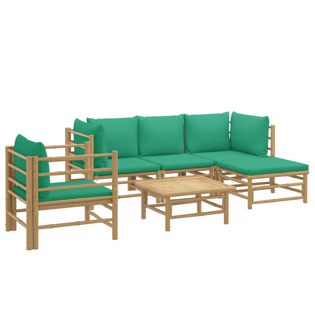 vidaXL Set mobilier de grădină cu perne verzi, 6 piese, bambus