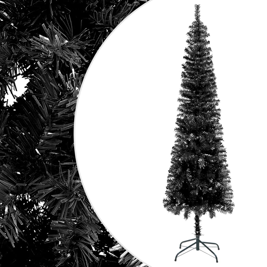 vidaXL Brad de Crăciun pre-iluminat slim, set globuri, negru, 210 cm