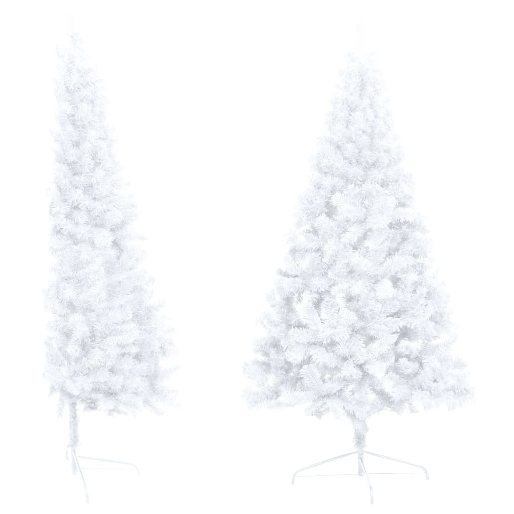 vidaXL Jumătate brad Crăciun pre-iluminat cu suport, alb, 150 cm, PVC