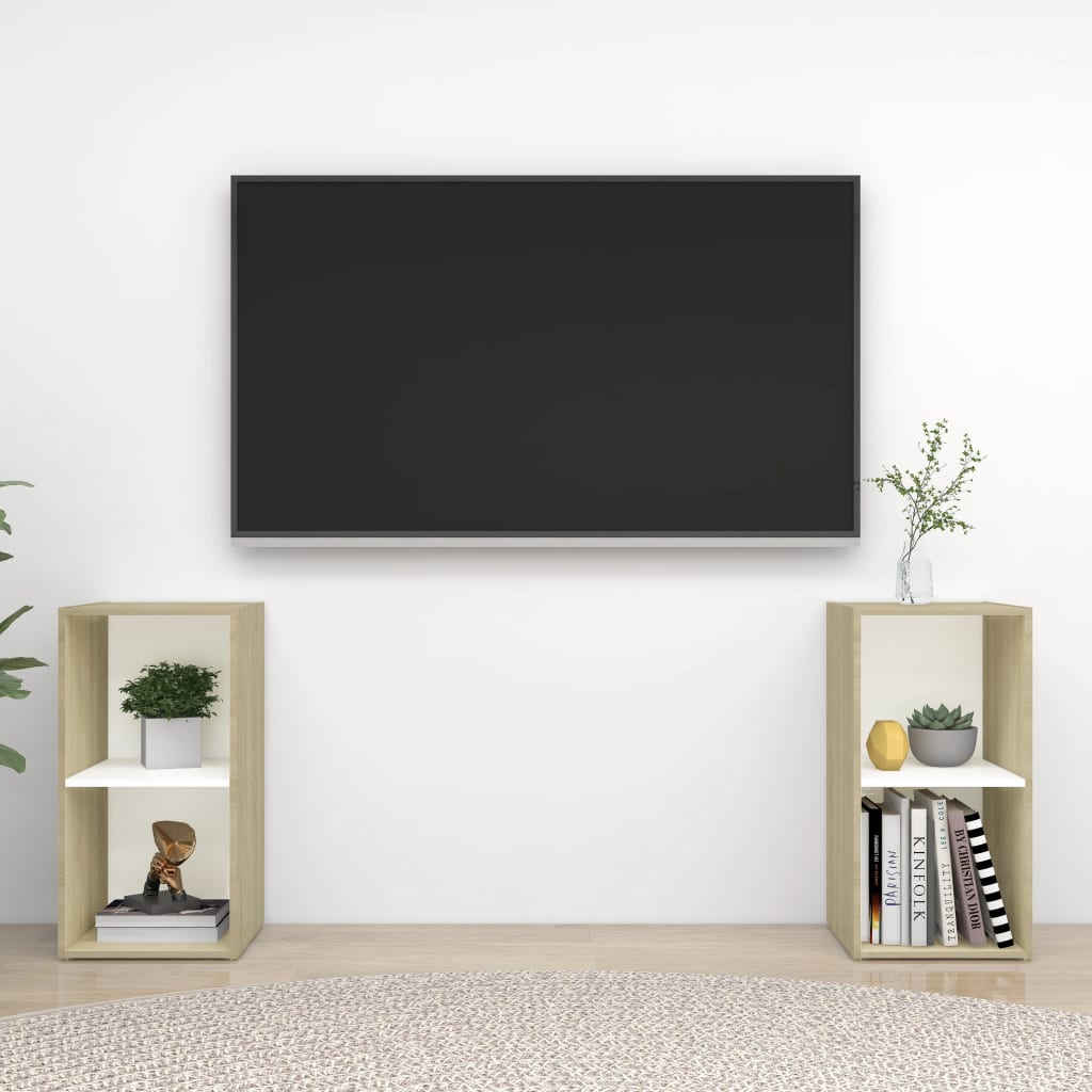 vidaXL Comode TV, 2 buc., alb și stejar Sonoma, 72x35x36,5 cm, PAL