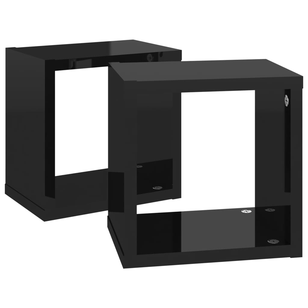 vidaXL Rafturi de perete cub 2 piese negru extralucios 22x15x22 cm