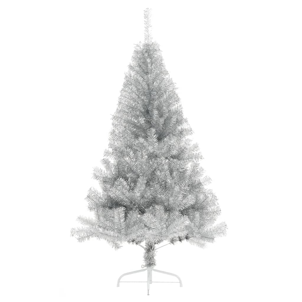 vidaXL Jumătate brad de Crăciun cu suport, argintiu, 150 cm, PET