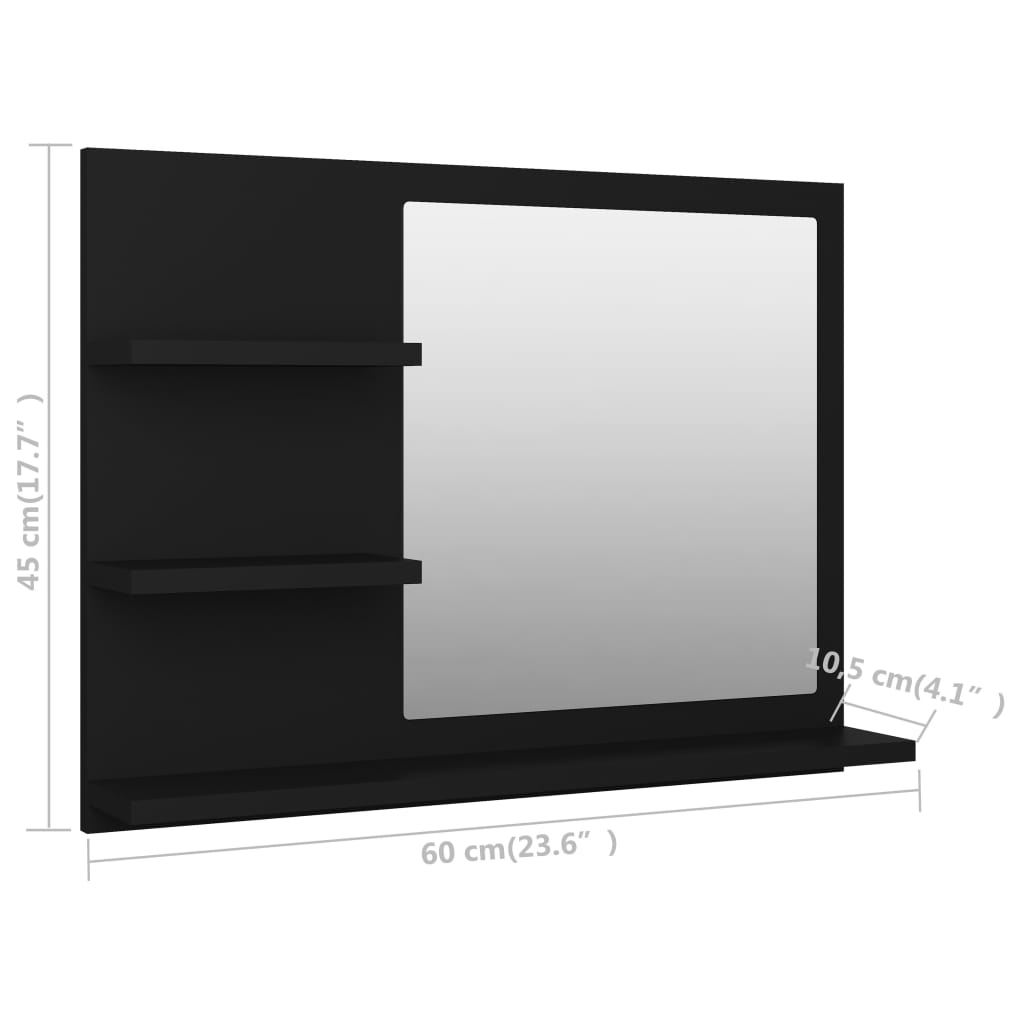 vidaXL Oglindă de baie, negru, 60 x 10,5 x 45 cm, PAL