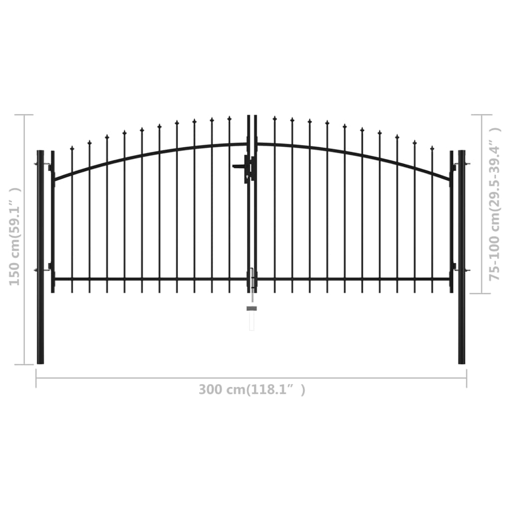 vidaXL Poartă de gard cu uși duble, cu vârfuri de suliță, 300 x 150 cm
