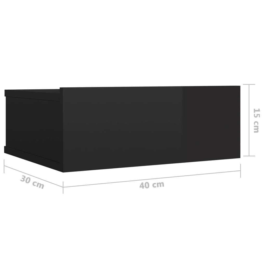 vidaXL Noptiere suspendate, 2 buc., negru extralucios, 40x30x15 cm PAL