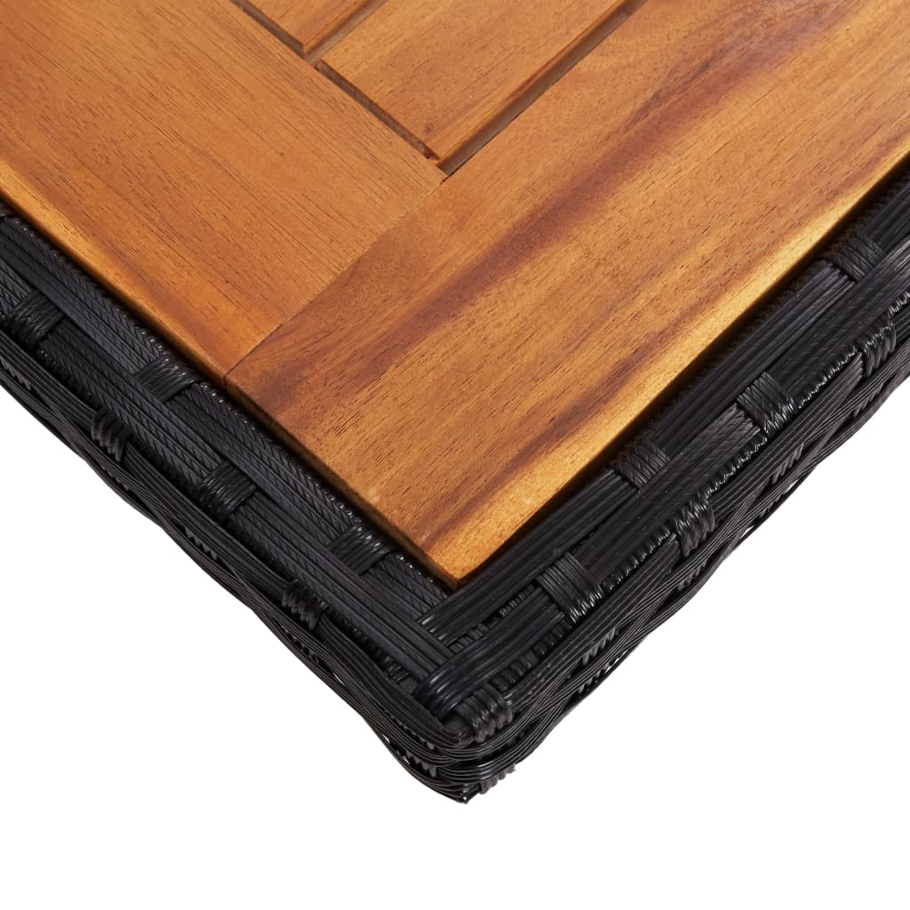 vidaXL Masă de exterior, negru, poliratan și lemn masiv de acacia