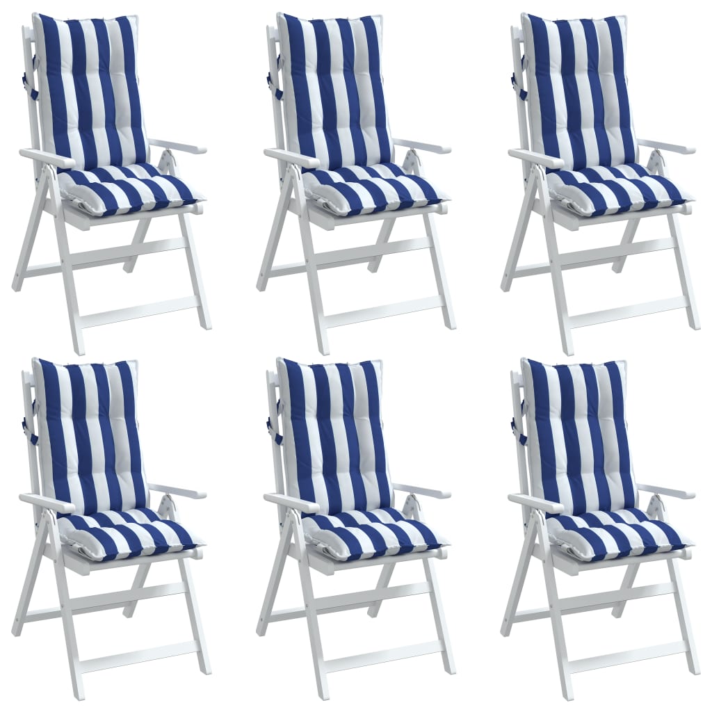 vidaXL Perne de scaun spătar înalt, 6 buc. dungi albastre&albe, textil