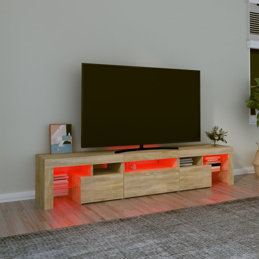 vidaXL Comodă TV cu lumini LED, stejar sonoma, 200x36,5x40 cm