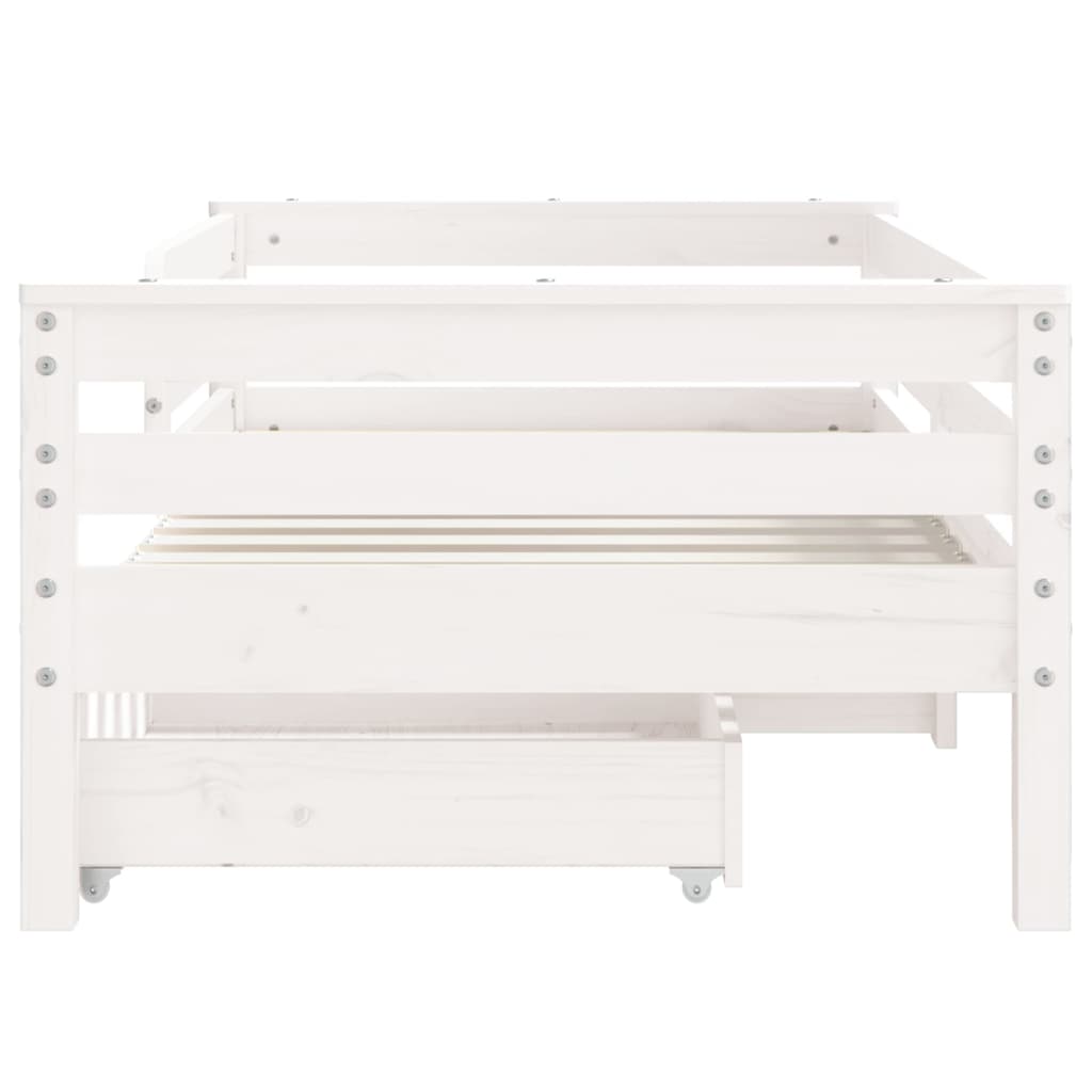 vidaXL Cadru de pat copii cu sertare, alb, 70x140 cm, lemn masiv pin