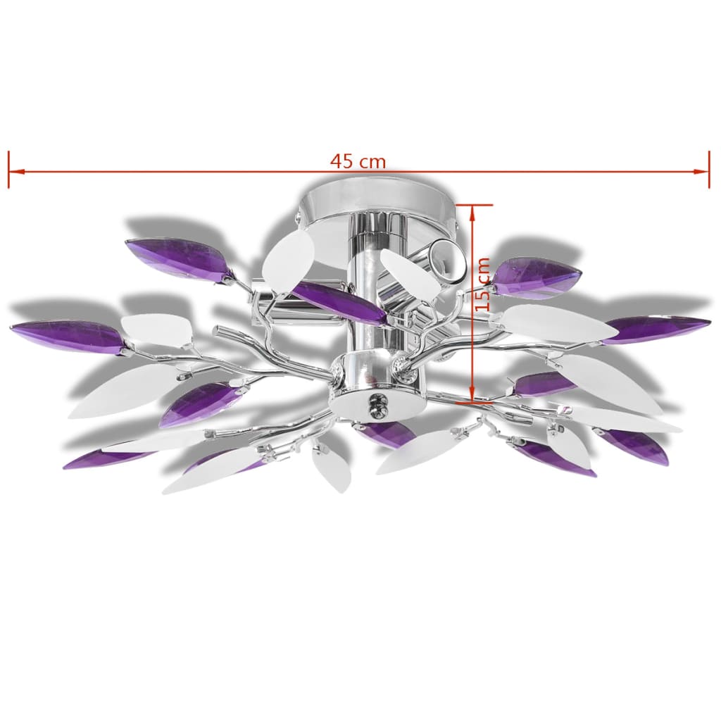 Lustră cristale acrilice formă de frunze albe și violet pt becuri E14