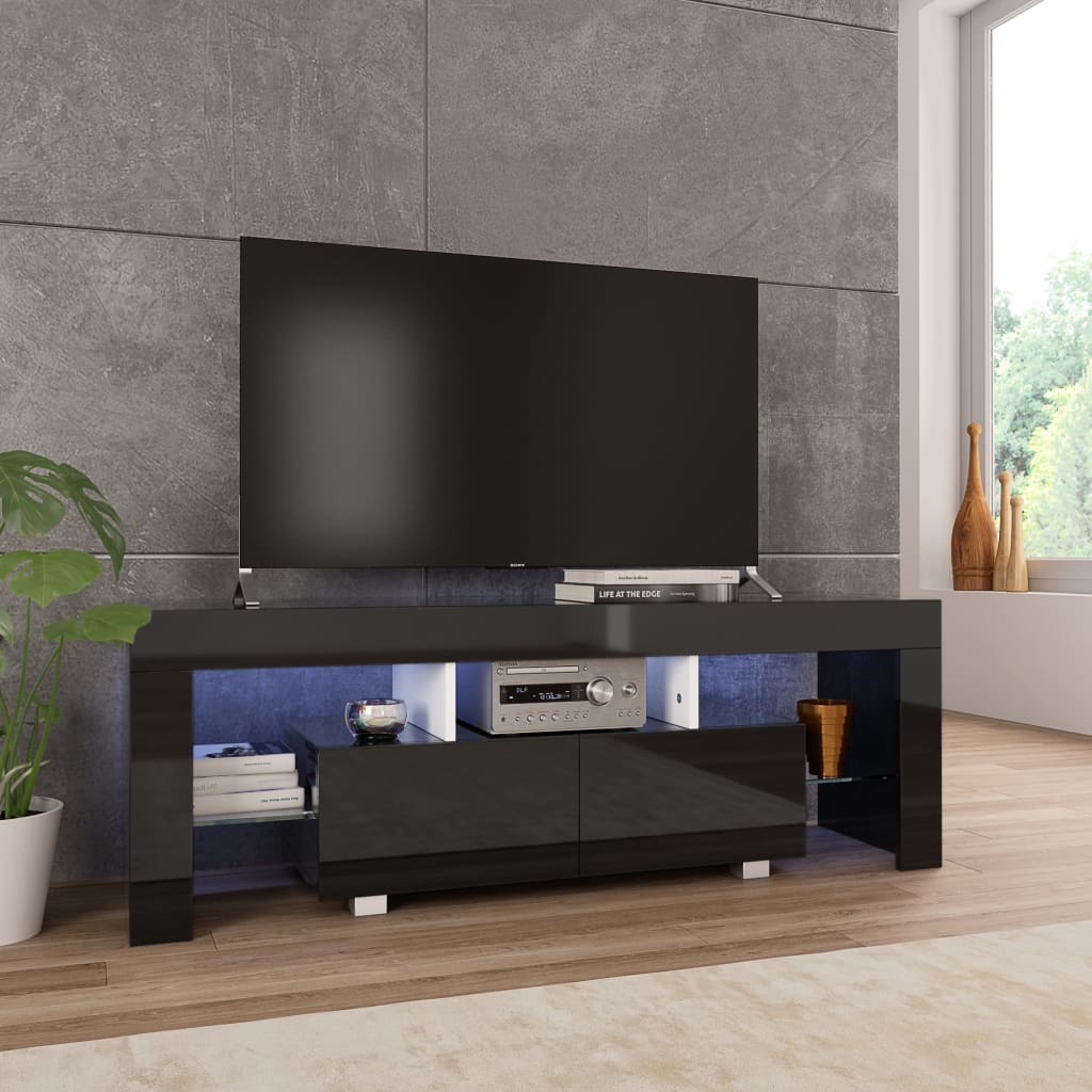 vidaXL Comodă TV cu lumini LED, negru extralucios, 130x35x45 cm