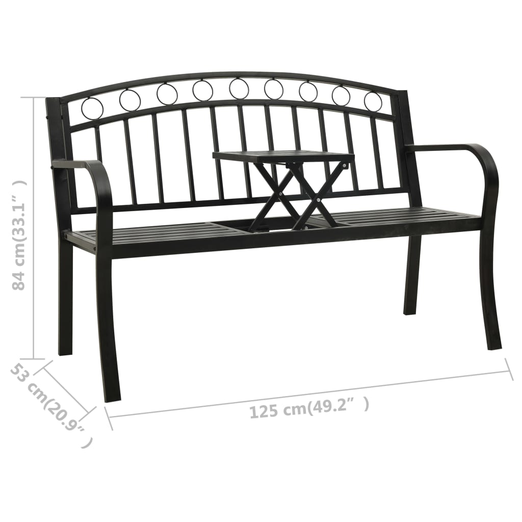 vidaXL Bancă de grădină cu masă, negru, 125 cm, oțel