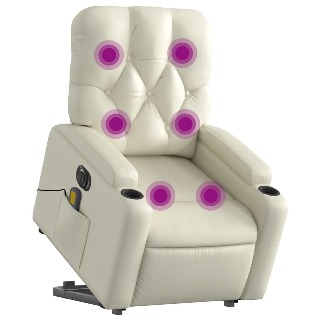 vidaXL Fotoliu electric masaj rabatabil cu ridicare, crem